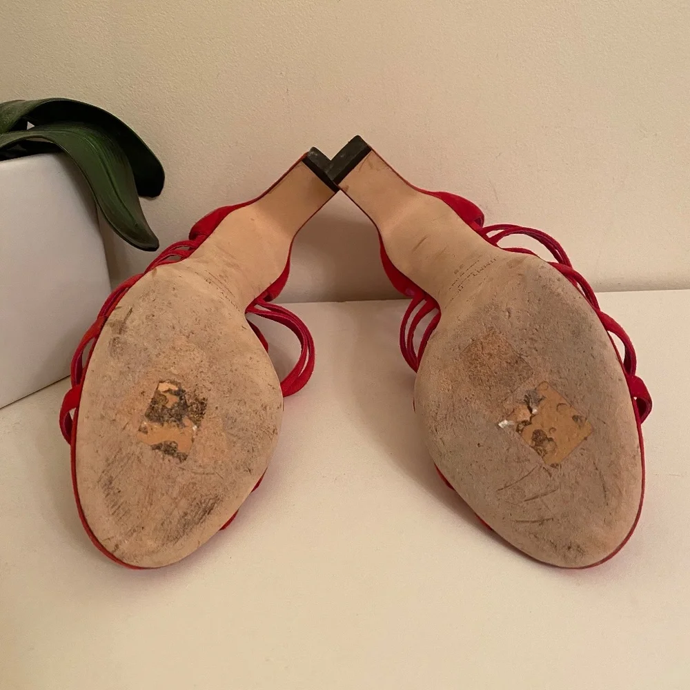 EUC JIMMY CHOO Red Suede Sandals IT 38 Fits like US 7 - Picture 6 of 11